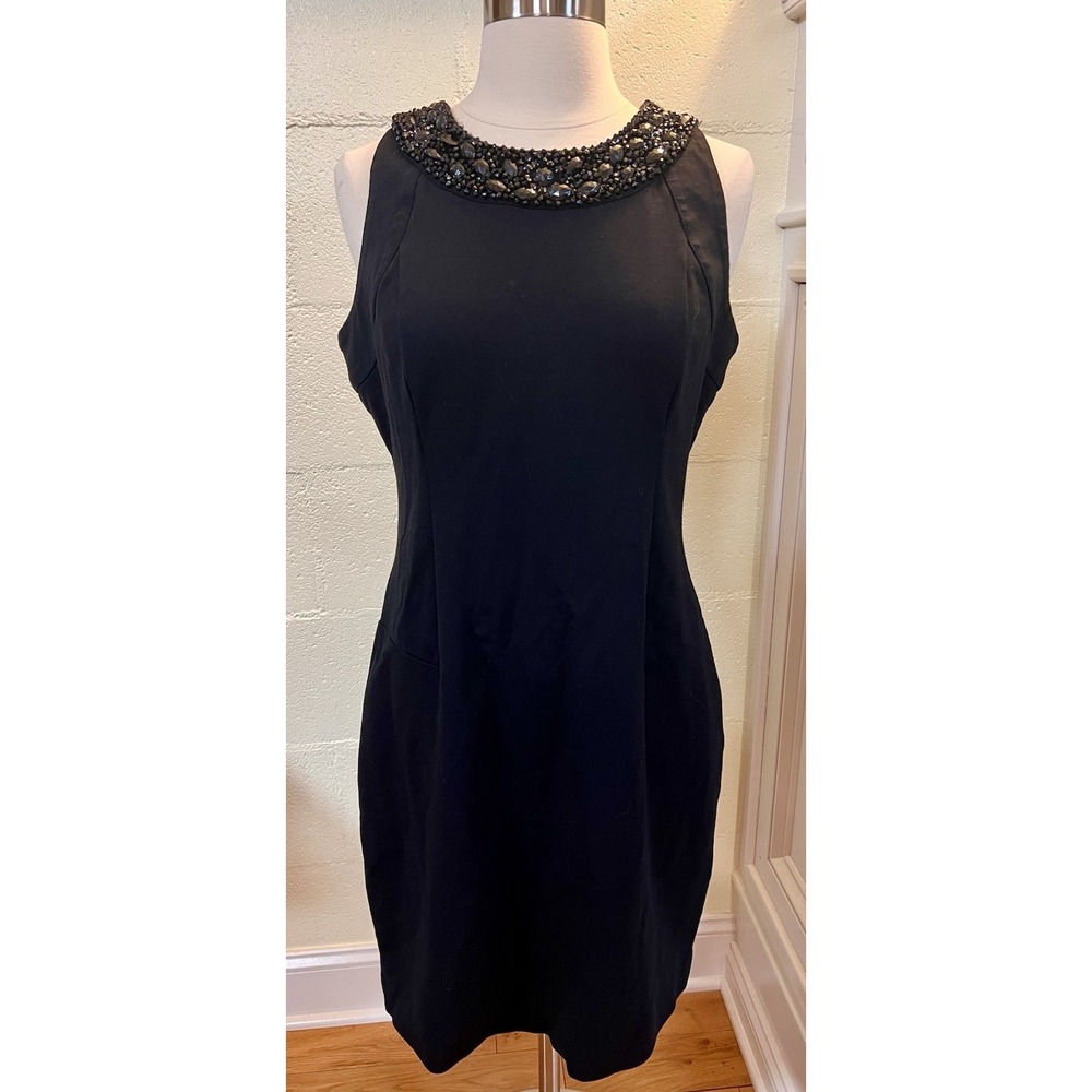 Banana Republic Black Beaded Neck Sheath Dress